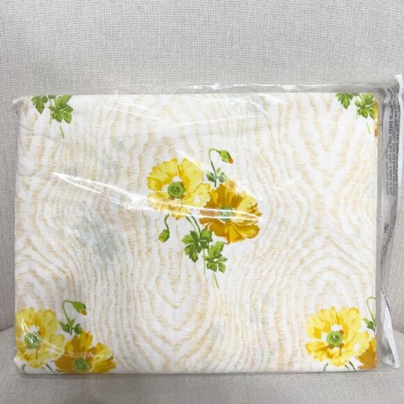 Vintage 60s 70's Lady Pepperell Twin Fitted Flat Sheet Yellow Floral Flowers - Picture 3 of 3